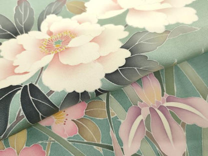 平和屋着物●訪問着　友禅　作家物　華翔　枝花文　暈し染め　金彩　正絹　逸品　AABH3697cs
