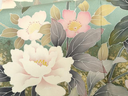 平和屋着物●訪問着　友禅　作家物　華翔　枝花文　暈し染め　金彩　正絹　逸品　AABH3697cs