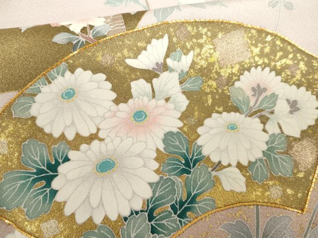 平和屋着物●訪問着　友禅　作家物　春峰　駒刺繍　地紙枝花文　金彩　正絹　逸品　未使用　AABH3698cs