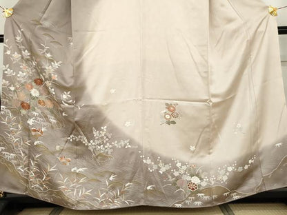 平和屋着物●訪問着　友禅　駒刺繍　鴛鴦枝花文　暈し染め　金彩　正絹　逸品　AABH3699cs