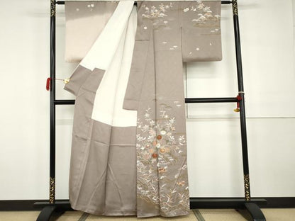 平和屋着物●訪問着　友禅　駒刺繍　鴛鴦枝花文　暈し染め　金彩　正絹　逸品　AABH3699cs