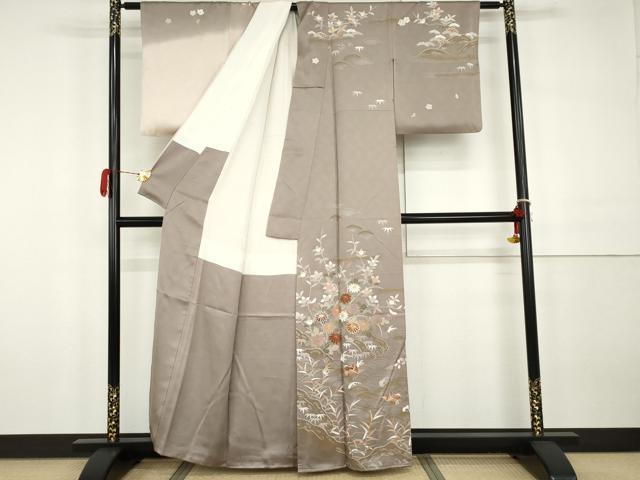 平和屋着物●訪問着　友禅　駒刺繍　鴛鴦枝花文　暈し染め　金彩　正絹　逸品　AABH3699cs