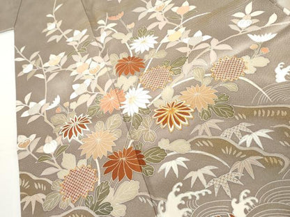 平和屋着物●訪問着　友禅　駒刺繍　鴛鴦枝花文　暈し染め　金彩　正絹　逸品　AABH3699cs