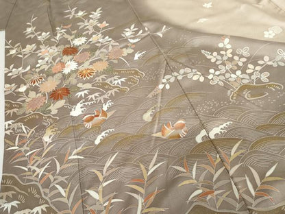 平和屋着物●訪問着　友禅　駒刺繍　鴛鴦枝花文　暈し染め　金彩　正絹　逸品　AABH3699cs