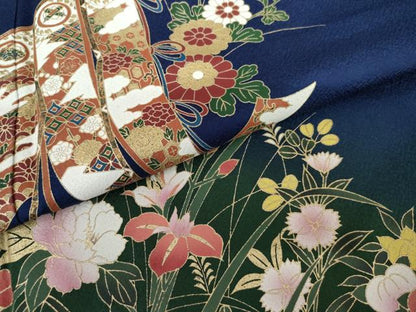 平和屋着物●豪華振袖　几帳枝花文　暈し染め　金彩　正絹　逸品　AABH3701cs