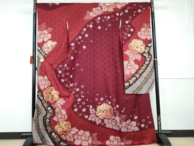 平和屋着物●豪華振袖　駒刺繍　絞り　草花文　金糸　金彩　正絹　逸品　AABH3702cs
