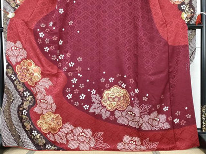 平和屋着物●豪華振袖　駒刺繍　絞り　草花文　金糸　金彩　正絹　逸品　AABH3702cs