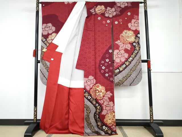 平和屋着物●豪華振袖　駒刺繍　絞り　草花文　金糸　金彩　正絹　逸品　AABH3702cs
