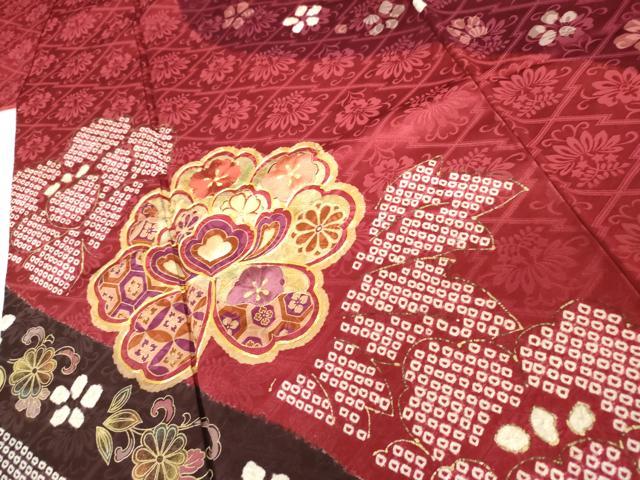 平和屋着物●豪華振袖　駒刺繍　絞り　草花文　金糸　金彩　正絹　逸品　AABH3702cs