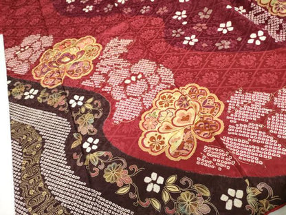 平和屋着物●豪華振袖　駒刺繍　絞り　草花文　金糸　金彩　正絹　逸品　AABH3702cs