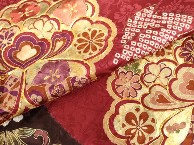 平和屋着物●豪華振袖　駒刺繍　絞り　草花文　金糸　金彩　正絹　逸品　AABH3702cs