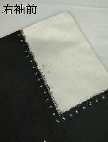 平和屋着物●上質な紬　格子　黒地　正絹　逸品　AABH3707cs
