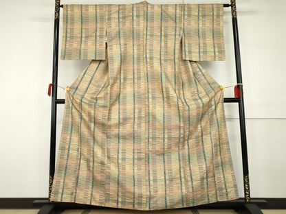 平和屋着物●お召　横段間道　正絹　逸品　AABH3711cs
