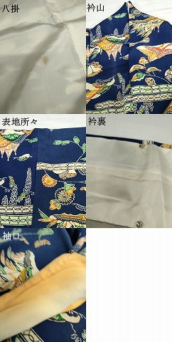 平和屋着物●上質な小紋　紅型　飛鶴風景松文　鬼しぼ縮緬　正絹　逸品　AABH3712cs