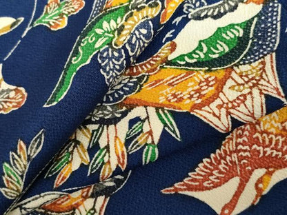 平和屋着物●上質な小紋　紅型　飛鶴風景松文　鬼しぼ縮緬　正絹　逸品　AABH3712cs