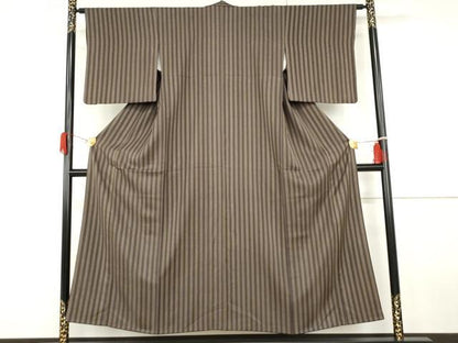 平和屋着物●上質な小紋　縞　正絹　逸品　AABH3715cs