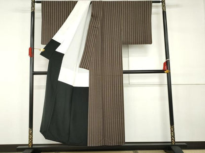 平和屋着物●上質な小紋　縞　正絹　逸品　AABH3715cs