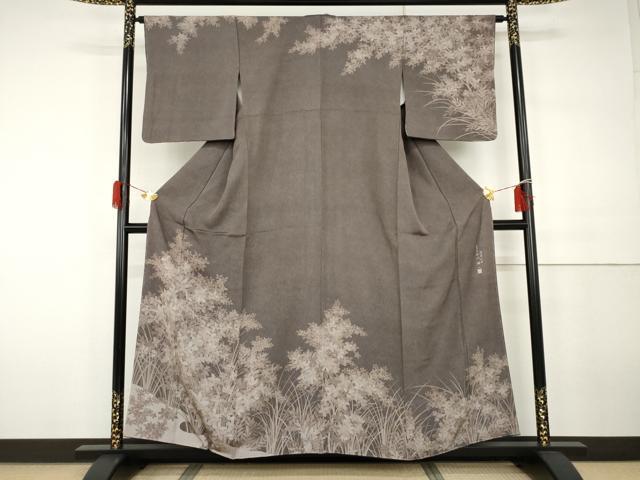 平和屋着物●伝統工芸士 砂川健一　江戸小紋　訪問着　鮫小紋柄　枝花文　正絹　逸品　未使用　AABH3717cs