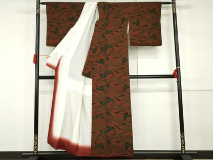 平和屋着物●宮内庁御用達　赤城右堂　小紋　型染め　花鳥文　鬼しぼ縮緬　正絹　逸品　AABH3724cs