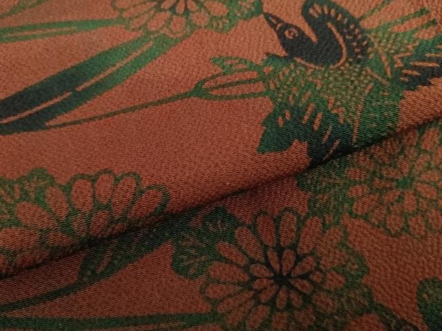 平和屋着物●宮内庁御用達　赤城右堂　小紋　型染め　花鳥文　鬼しぼ縮緬　正絹　逸品　AABH3724cs