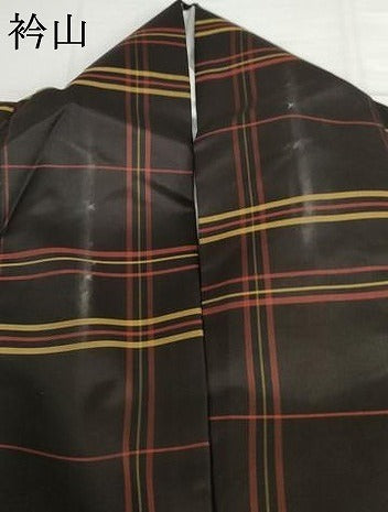 平和屋着物●本場縞大島紬　格子　黒地　正絹　逸品　AABH3726cs