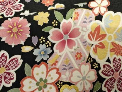 平和屋着物●豪華振袖　蔓帯舞花文　黒地　金彩　正絹　逸品　AABH3727cs