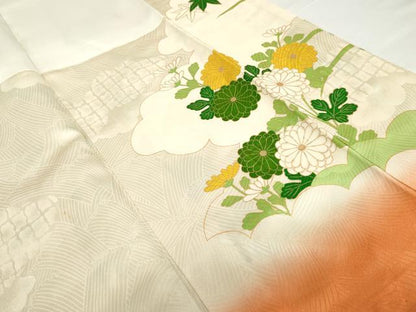 平和屋着物●豪華振袖　駒刺繍　枝花文　金糸　金彩　正絹　逸品　AABH3728cs