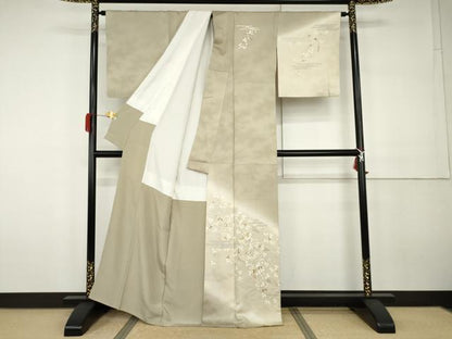 平和屋着物●訪問着　友禅　駒刺繍　エ霞萩文　暈し染め　金彩　正絹　逸品　AABH3729cs