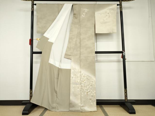 平和屋着物●訪問着　友禅　駒刺繍　エ霞萩文　暈し染め　金彩　正絹　逸品　AABH3729cs