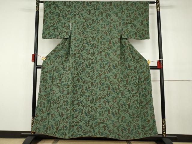 平和屋着物●上質な小紋　型染め　春夏秋冬　花鳥文　魚　鬼しぼ縮緬　正絹　逸品　AABH3732cs 平和屋着物○上質な小紋 型染め 春夏秋冬 花鳥文 魚 鬼しぼ縮緬 正絹