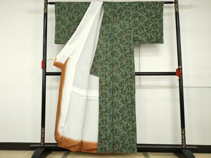 平和屋着物●上質な小紋　型染め　春夏秋冬　花鳥文　魚　鬼しぼ縮緬　正絹　逸品　AABH3732cs