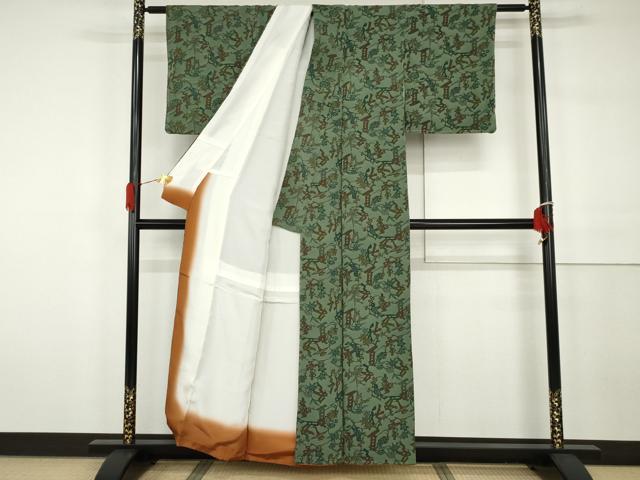 平和屋着物●上質な小紋　型染め　春夏秋冬　花鳥文　魚　鬼しぼ縮緬　正絹　逸品　AABH3732cs