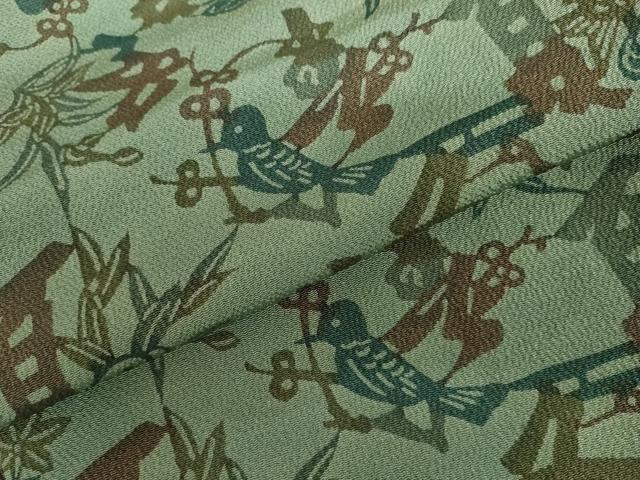 平和屋着物●上質な小紋　型染め　春夏秋冬　花鳥文　魚　鬼しぼ縮緬　正絹　逸品　AABH3732cs 平和屋着物○上質な小紋 型染め 春夏秋冬 花鳥文 魚 鬼しぼ縮緬 正絹