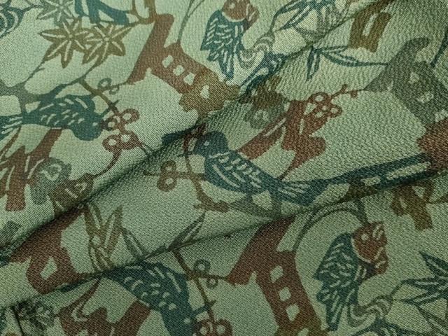 平和屋着物●上質な小紋　型染め　春夏秋冬　花鳥文　魚　鬼しぼ縮緬　正絹　逸品　AABH3732cs