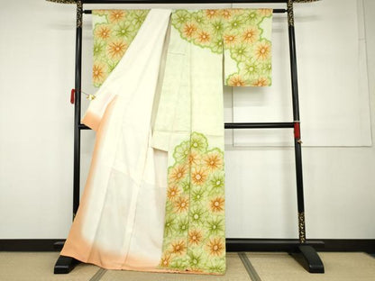 平和屋着物●訪問着　総絞り　舞花文　暈し染め　正絹　逸品　未使用　AABH3734cs