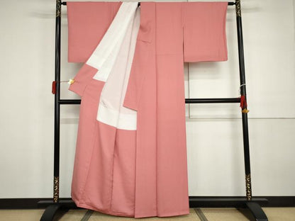 平和屋着物●上質な色無地　紋意匠　桃色　正絹　逸品　AABH3736cs