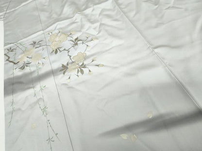 平和屋着物●訪問着　作家物　手描き　駒刺繍　枝花文　暈し染め　銀糸　銀彩　正絹　逸品　AABH3737cs