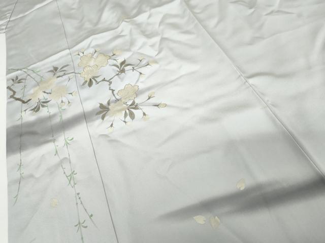 平和屋着物●訪問着　作家物　手描き　駒刺繍　枝花文　暈し染め　銀糸　銀彩　正絹　逸品　AABH3737cs