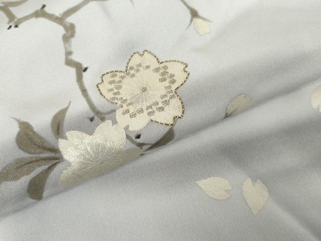 平和屋着物●訪問着　作家物　手描き　駒刺繍　枝花文　暈し染め　銀糸　銀彩　正絹　逸品　AABH3737cs