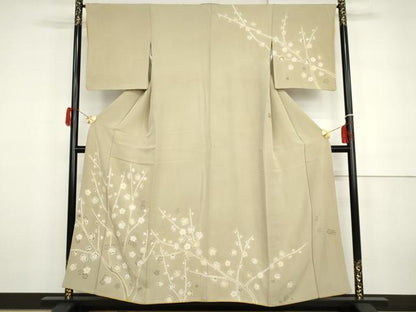 平和屋着物●訪問着　手描き　絞り　枝梅文　正絹　逸品　AABH3738cs