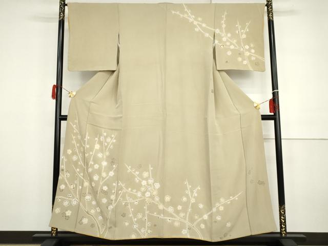 平和屋着物●訪問着　手描き　絞り　枝梅文　正絹　逸品　AABH3738cs