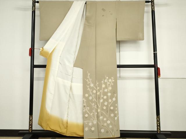 平和屋着物○訪問着 手描き 絞り 枝梅文 正絹 逸品 AABH3738cs