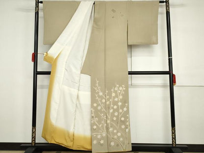 平和屋着物●訪問着　手描き　絞り　枝梅文　正絹　逸品　AABH3738cs