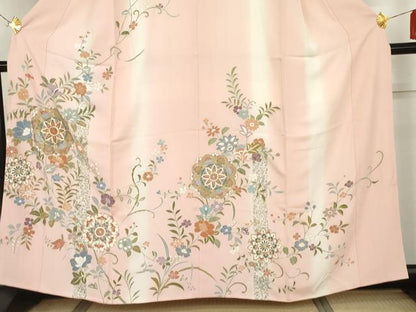 平和屋着物●訪問着　友禅　駒刺繍　正倉院花唐草文　暈し染め　金彩　正絹　逸品　AABH3740cs