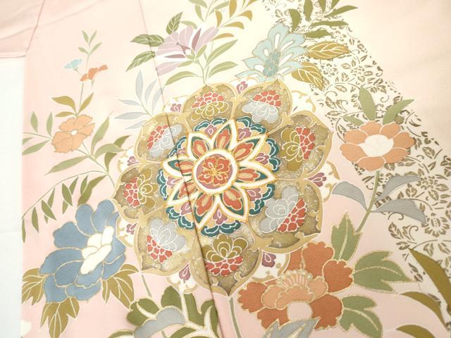 平和屋着物●訪問着　友禅　駒刺繍　正倉院花唐草文　暈し染め　金彩　正絹　逸品　AABH3740cs