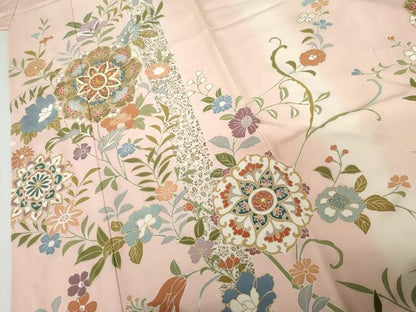 平和屋着物●訪問着　友禅　駒刺繍　正倉院花唐草文　暈し染め　金彩　正絹　逸品　AABH3740cs