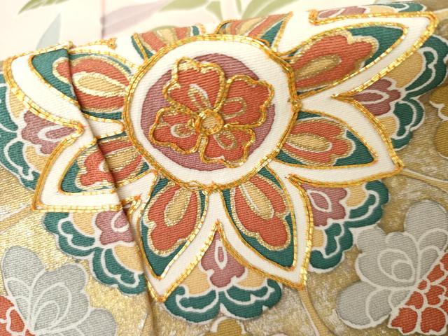 平和屋着物●訪問着　友禅　駒刺繍　正倉院花唐草文　暈し染め　金彩　正絹　逸品　AABH3740cs
