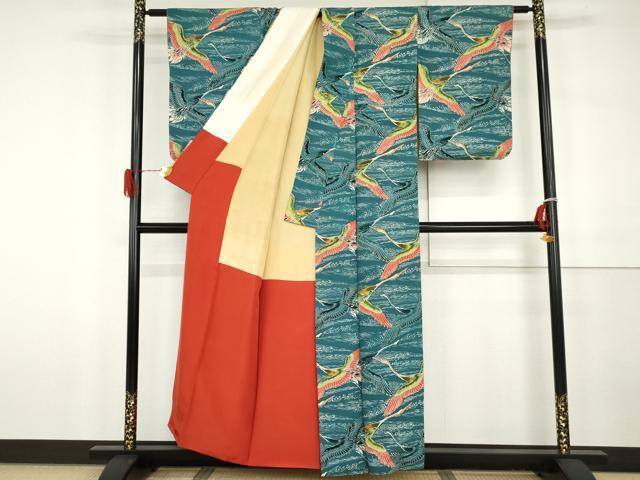 平和屋着物●上質な小紋　型染め　飛鶴文　正絹　逸品　AABH3743cs