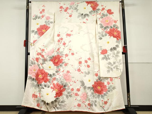 平和屋着物●豪華振袖　手描き　草花文　枝梅　正絹　逸品　AABH3746cs
