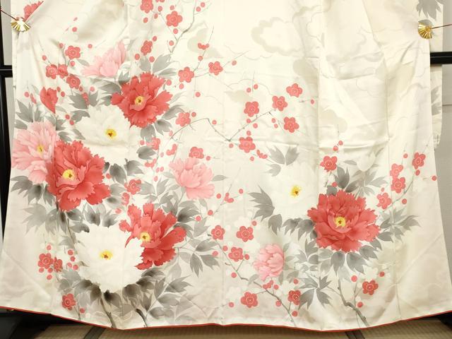 平和屋着物●豪華振袖　手描き　草花文　枝梅　正絹　逸品　AABH3746cs